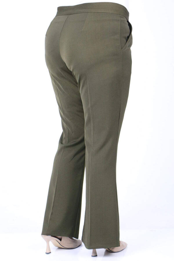 39031 Plus Size Front Slit Spanish Trousers - Khaki - 3