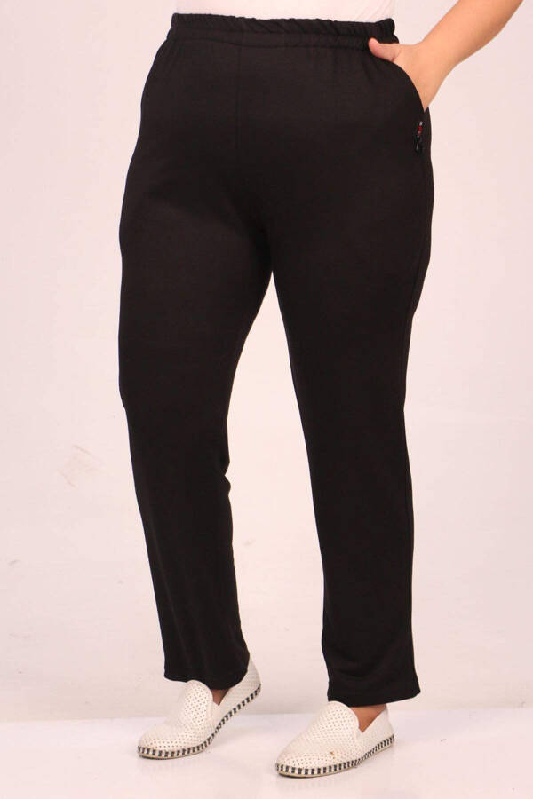 39503 Plus Size Crystal Two Yarn Sweatpants - Black - 2