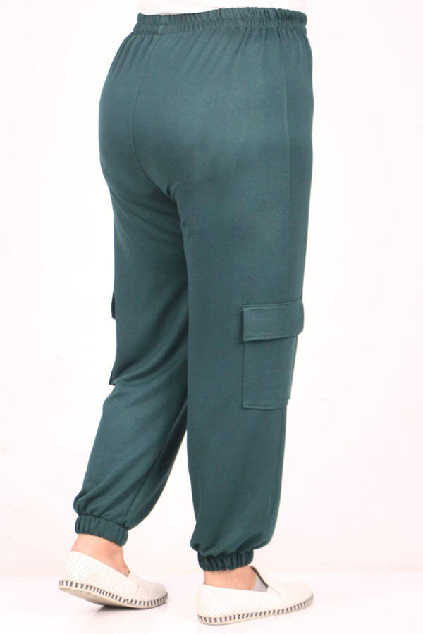 39507 Plus Size Cargo Pocket Crystal Two-Thread Sweatpants-Emerald - 3