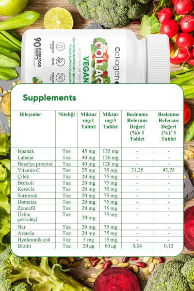 3'LÜ Biyotin, Hyaluronik Asit, Amino Asit ve Bitki Bazlı Protein Tozu ile Vegan Kolajen Desteği 270 - 2