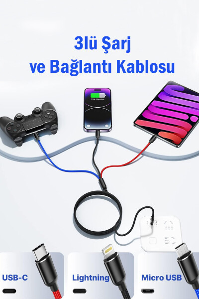 3'lü Kablo Pro iOS Android Bluetooth Kulaklık Uyumlu Yeni Nesil Kablosuz Kulaklık Şarj Powerbank Şarjı - 6