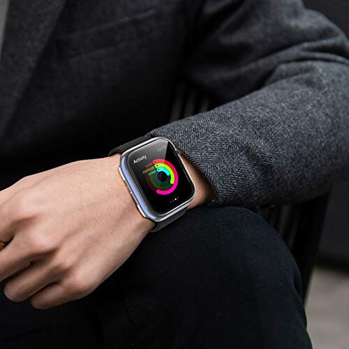 3'lü Sert PC Kılıf Seti Apple Watch SE 2022/Series 6/5/4/SE 44mm ile Uyumlu, BHARVEST Kılıf Temperli Cam Ekran Koruyucu ile Tam Kaplama Baloncuklu Olmayan Kılıf iWatch Aksesuarları İçin, Siyah+Pembe+Şeffaf - 6