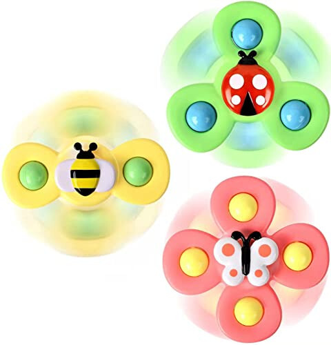 3PCS Suction Cup Spinner Toys for 1 2 Year Old Boys Spinning Toys 12-18 Months Sensory Toys for Toddlers 1-3 First Birthday Baby Gifts for Girls - 1