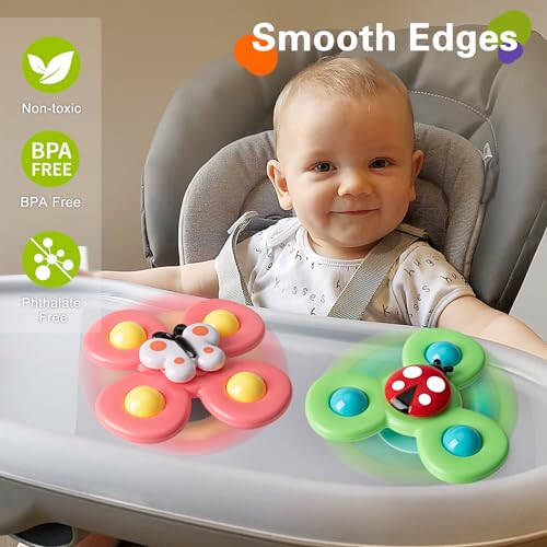 3PCS Suction Cup Spinner Toys for 1 2 Year Old Boys Spinning Toys 12-18 Months Sensory Toys for Toddlers 1-3 First Birthday Baby Gifts for Girls - 2