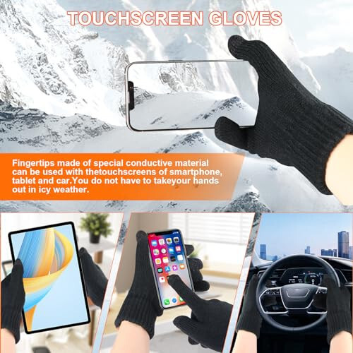 3PCS Winter Beanie Hat Scarf Touchscreen Gloves Set for Men and Women, Knitted Fleece Lined Hats Thermal Gloves Long Scarf - 4