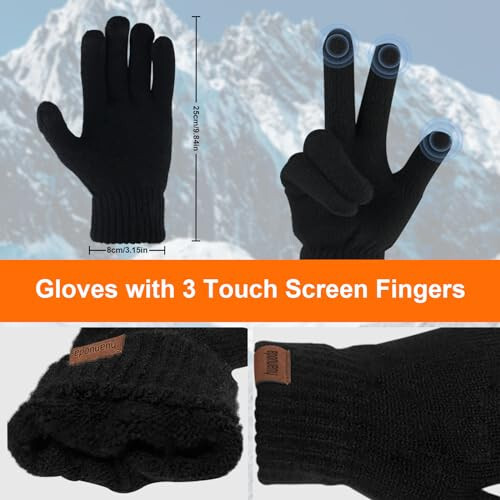 3PCS Winter Beanie Hat Scarf Touchscreen Gloves Set for Men and Women, Knitted Fleece Lined Hats Thermal Gloves Long Scarf - 5