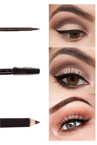 3'ü 1 Arada Suya Dayanıklı Maskara, Kalem ve Eyeliner Seti - 2