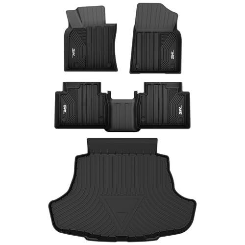 3W Floor Mats & Cargo Liner Fit Toyota Camry 2018-2024 FWD (Not for Hybrid or AWD), TPE All Weather Custom Fit Floor Liner, 1st and 2nd Row and Trunk Mat, Black - 1