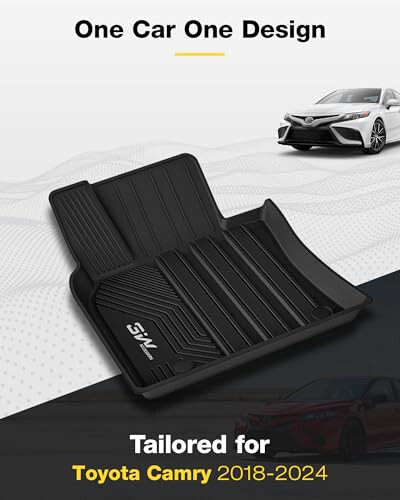 3W Floor Mats & Cargo Liner Fit Toyota Camry 2018-2024 FWD (Not for Hybrid or AWD), TPE All Weather Custom Fit Floor Liner, 1st and 2nd Row and Trunk Mat, Black - 2