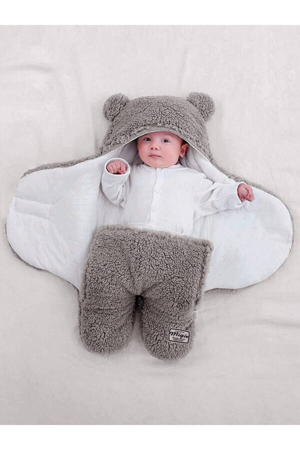 4-7 Month Baby Swaddle Sleepsuit Curly Wellsoft Plush Gray - 2