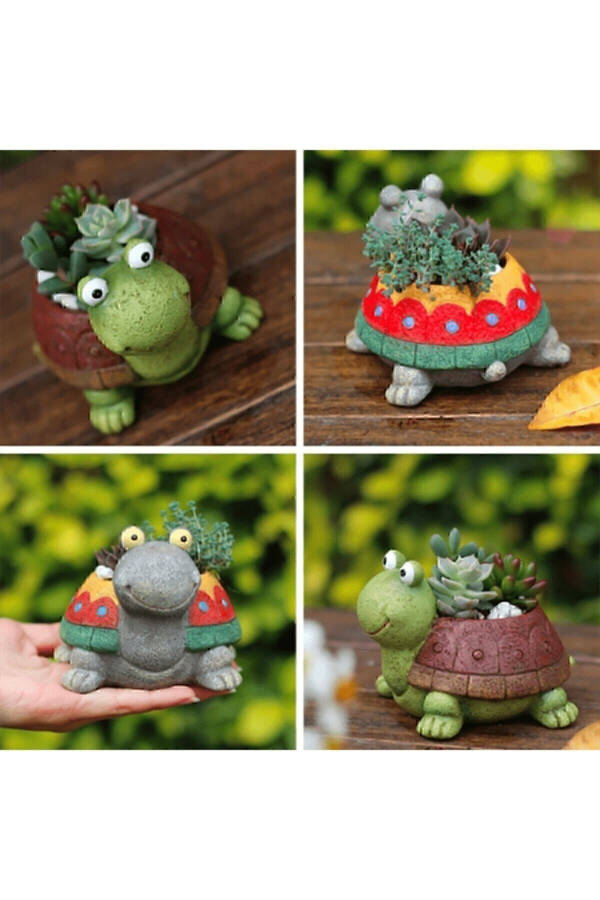 4 Pcs Cute Turtle Pot Set Succulent Pot Cactus Pot Handmade Stone - 5