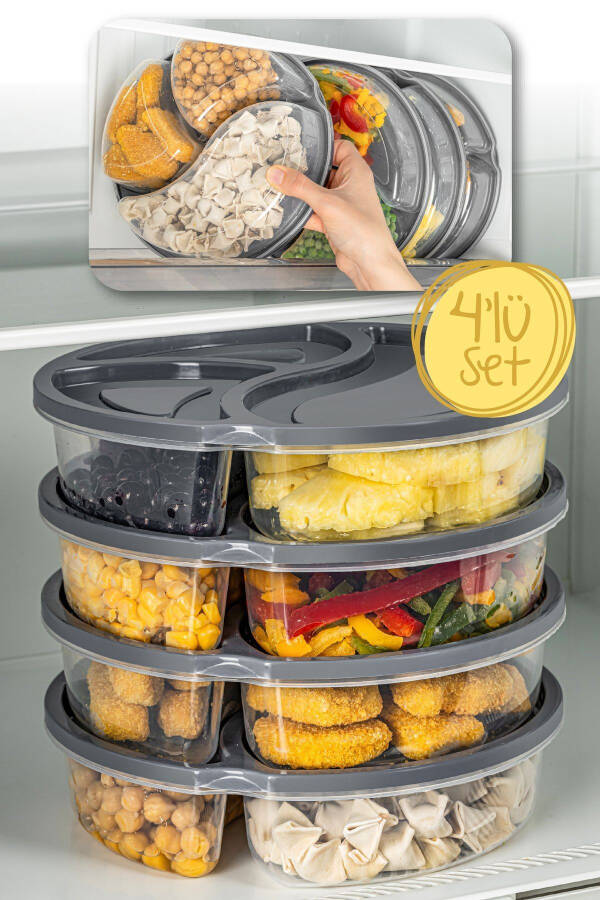 4 Piece 3 Compartment Round Storage Container 1.2 Litre Anthracite - 5