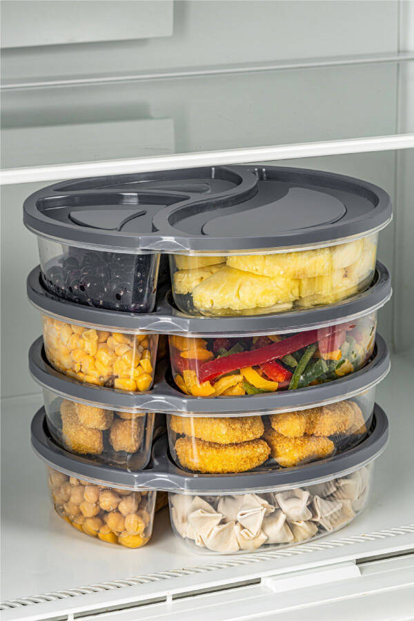 4 Piece 3 Compartment Round Storage Container 1.2 Litre Anthracite - 7