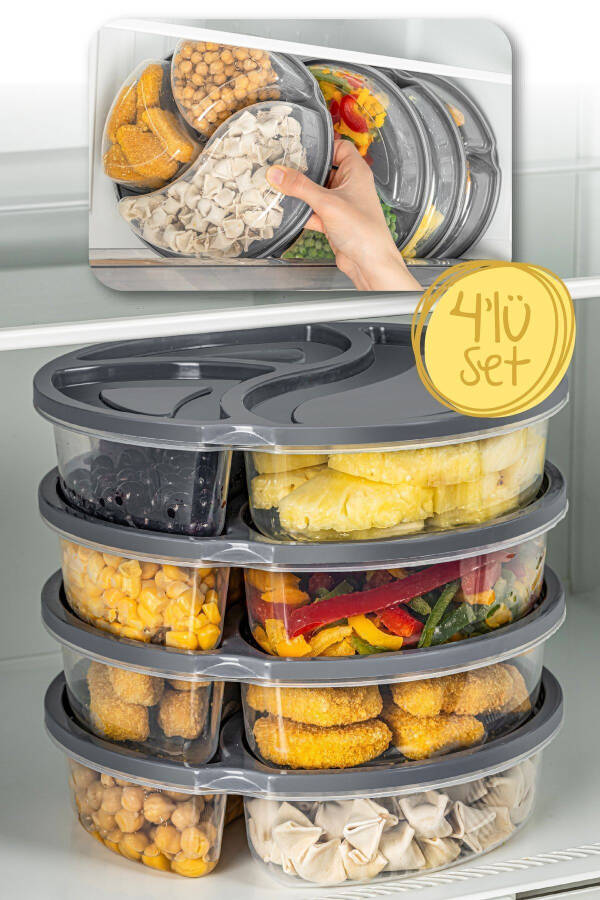 4 Piece 3 Compartment Round Storage Container 1.2 Litre Anthracite - 1