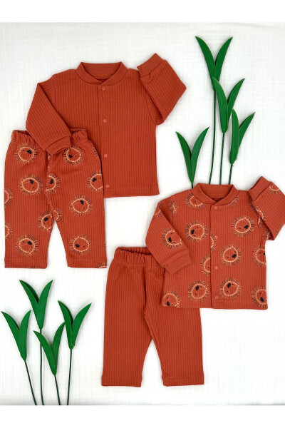 4 Piece Baby Top & Bottom Hoodie Pajama/ Leggings Set Cinnamon Lion - 1