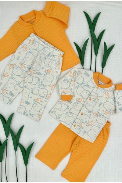 4 Piece Baby Top & Bottom Hoodie Pajama/ Leggings Set Mustard Elephant - 1