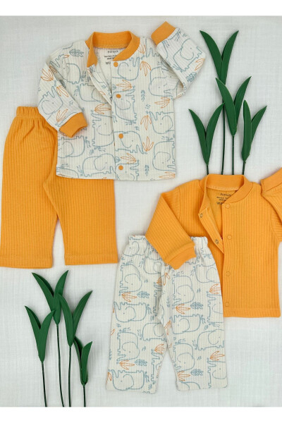 4 Piece Baby Top & Bottom Hoodie Pajama/ Leggings Set Mustard Elephant - 2