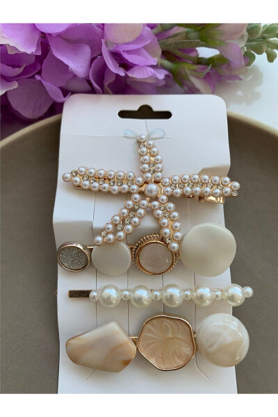 4 Piece Pearl Star Hair Clip Set - 2