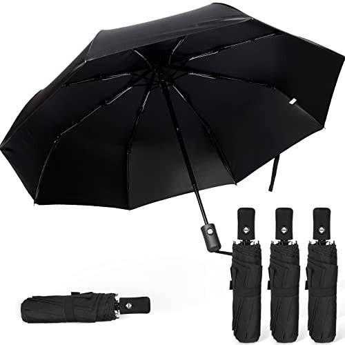 4 Pieces Compact Umbrellas Black Umbrellas for Rain 8 Ribs Windproof Travel Umbrella Automatic Open and Close Umbrellas Lightweight Collapsible Folding Rain Umbrellas for Man Women - 1