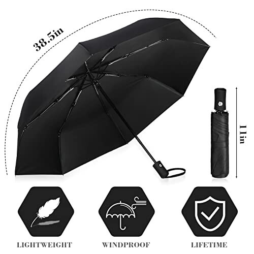 4 Pieces Compact Umbrellas Black Umbrellas for Rain 8 Ribs Windproof Travel Umbrella Automatic Open and Close Umbrellas Lightweight Collapsible Folding Rain Umbrellas for Man Women - 2