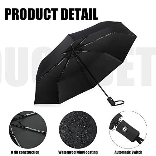 4 Pieces Compact Umbrellas Black Umbrellas for Rain 8 Ribs Windproof Travel Umbrella Automatic Open and Close Umbrellas Lightweight Collapsible Folding Rain Umbrellas for Man Women - 3