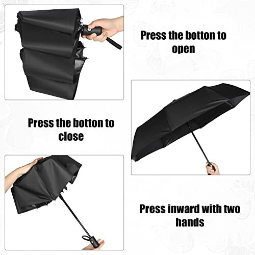 4 Pieces Compact Umbrellas Black Umbrellas for Rain 8 Ribs Windproof Travel Umbrella Automatic Open and Close Umbrellas Lightweight Collapsible Folding Rain Umbrellas for Man Women - 4