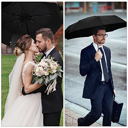 4 Pieces Compact Umbrellas Black Umbrellas for Rain 8 Ribs Windproof Travel Umbrella Automatic Open and Close Umbrellas Lightweight Collapsible Folding Rain Umbrellas for Man Women - 5