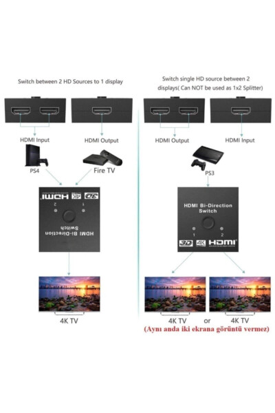 4494 2 Port Çift Yönlü Hdmi Switch Splitter Ekran Monitör Çoklayıcı Çoğaltıcı Bidirection - 5