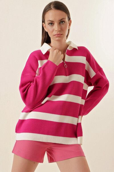 4512 Striped Oversized Sweater - Fuchsia - 2