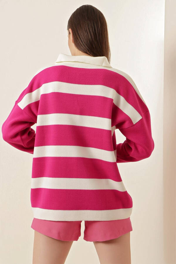 4512 Striped Oversized Sweater - Fuchsia - 5