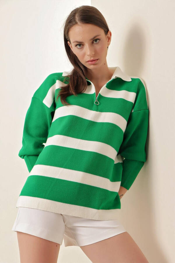 4512 Striped Oversized Sweater - Green - 1