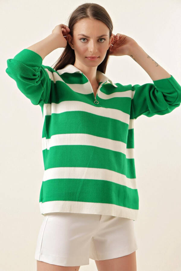 4512 Striped Oversized Sweater - Green - 2