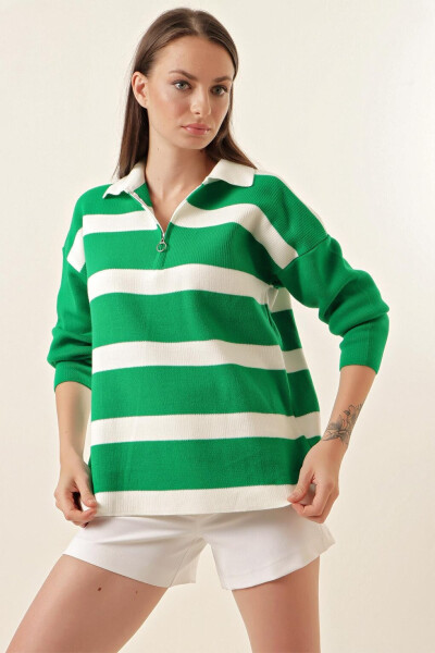 4512 Striped Oversized Sweater - Green - 5