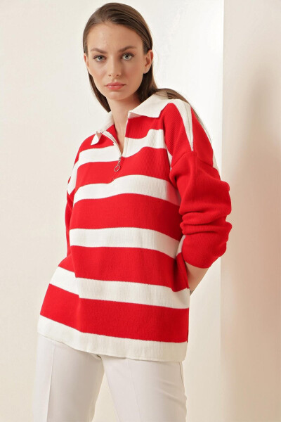 4512 Striped Oversized Sweater - Red - 4