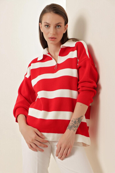 4512 Striped Oversized Sweater - Red - 5