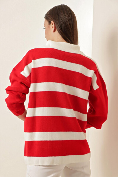 4512 Striped Oversized Sweater - Red - 6