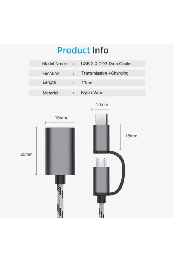 4901 USB 3.0 OTG dan Type C Micro USB ga ma'lumotlarni uzatish va zaryadlash uchun konvertor adapter - 7