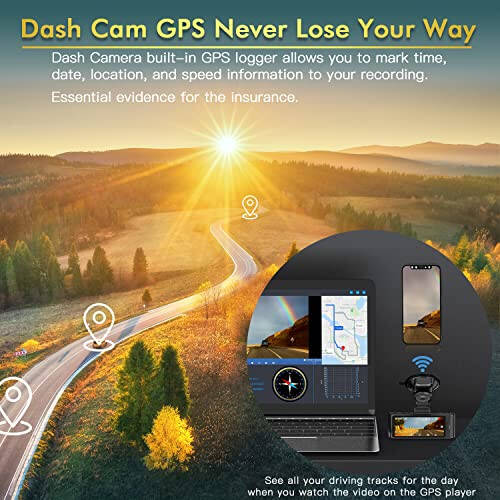 4K Dash Cam Front and Rear WiFi, Dash Cam 2160P 30fps Dash Camera for Cars W/GPS APP Car Camera W/Free 64GB Card, Dashcam W/Night Vision 24hrs Parking Mode G-Sensor Loop Recording WDR - 5