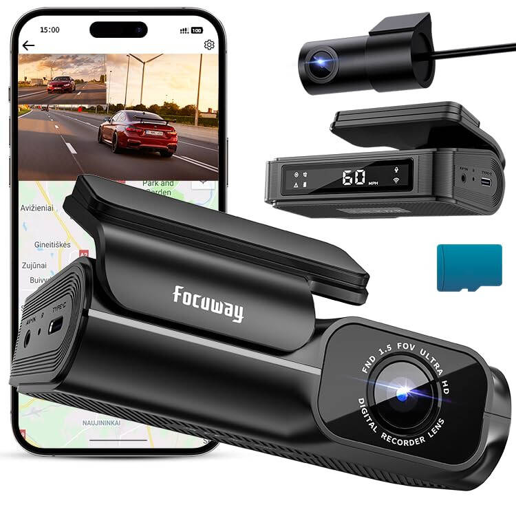 4K Dash Cam Front Rear Built-in GPS 5GHz WiFi, Voice Control, Free 64GB SD Card, Dual Dash Camera for Cars with STARVIS Sensor, Super Night Vision, 24Hrs Parking Mode, 160° Wide Angle, Type C - 1