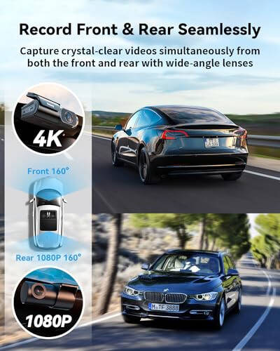 4K Dash Cam Front Rear Built-in GPS 5GHz WiFi, Voice Control, Free 64GB SD Card, Dual Dash Camera for Cars with STARVIS Sensor, Super Night Vision, 24Hrs Parking Mode, 160° Wide Angle, Type C - 3