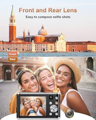 4K Digital Camera, Camkory AutoFocus Point and Shoot Digital Camera with 32GB Card, 16X Zoom, Flash Compact 48MP Cameras for Photography Small Travel Camera for Teens Adults Beginners, Black - 3