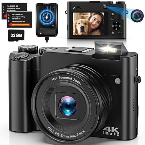 4K Digital Camera for Photography, Dual 64MP Autofocus Vlogging Camera for YouTube, 2.8