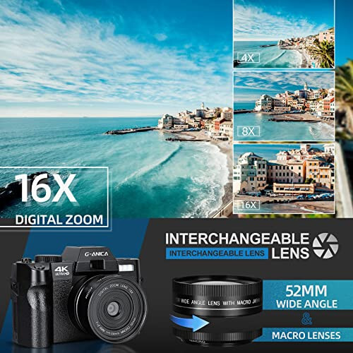 4K Digital Cameras for Photography, 48MP/60FPS Video Camera for Vlogging, WiFi & App Control Vlogging Camera for YouTube, Small Camera with 32GB TF Card. Wide-Angle & Macro Lens... - 2