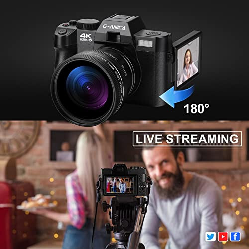 4K Digital Cameras for Photography, 48MP/60FPS Video Camera for Vlogging, WiFi & App Control Vlogging Camera for YouTube, Small Camera with 32GB TF Card. Wide-Angle & Macro Lens... - 4