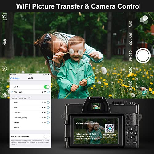 4K Digital Cameras for Photography, 48MP/60FPS Video Camera for Vlogging, WiFi & App Control Vlogging Camera for YouTube, Small Camera with 32GB TF Card. Wide-Angle & Macro Lens... - 6