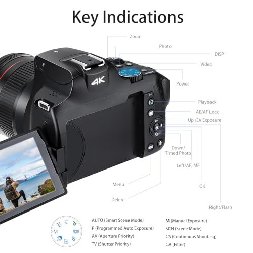 4K Digital Video Camera for Photography Auto& Manual Focus, ORDRO 4K 64MP Vlogging Camera with 12X Optical Zoom, 270° 3.0 inch Flip Screen YouTube Video Camera with Flash, 64G SD Card, 2 Batteries - 5