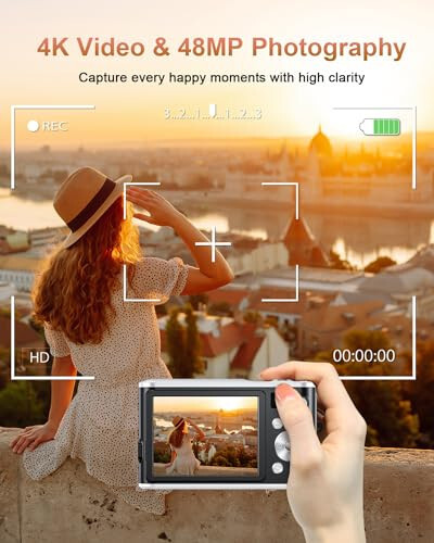 4K Dijital Kamera, Camkory Otomatik Odaklama Noktası ve Çekim Dijital Kamera 32GB Kart, 16X Zoom, Flaş Kompakt 48MP Kamera Fotoğrafçılık İçin Küçük Seyahat Kamerası Gençler Yetişkinler Başlangıç ​​Seviyesi İçin, Siyah - 2