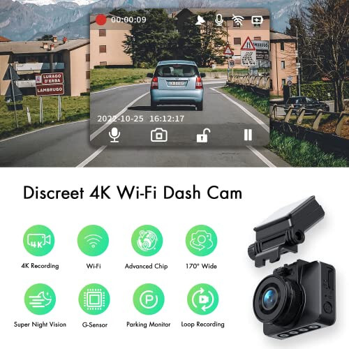 4K ichki Wi-Fi UHD2160P maxfiy avtomobil dasht kamerasi yozuvchisi, 24 soatlik to'xtash monitoringi, Super tungi ko'rish, tsikl yozuvi, 170° keng burchak, ilova qo'llab-quvvatlashi - 2