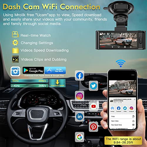 4K Ön ve Arka WiFi Dash Cam, Araçlar için 2160P 30fps Dash Kamera GPS Uygulamalı Araç Kamerası Ücretsiz 64GB Kartlı, Gece Görüşü 24 Saat Park Modu G-Sensör Döngü Kaydı WDR'li Dashcam - 4