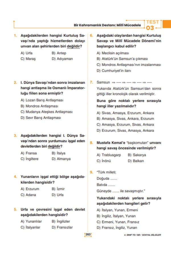 4th Grade Basic Subjects Question Bank - 8